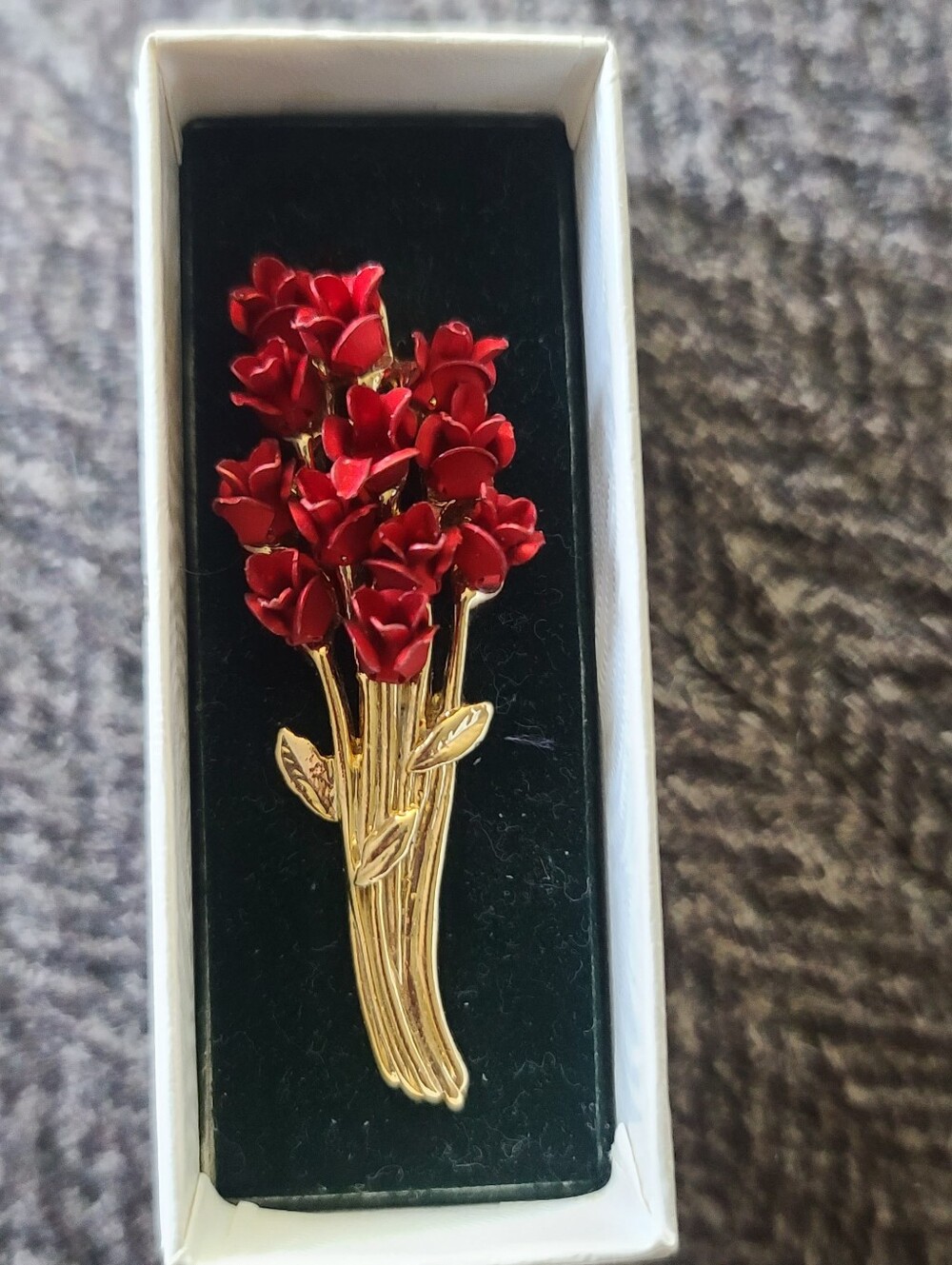 Avon Gold-Tone Brooch with Red Floral Bouquet